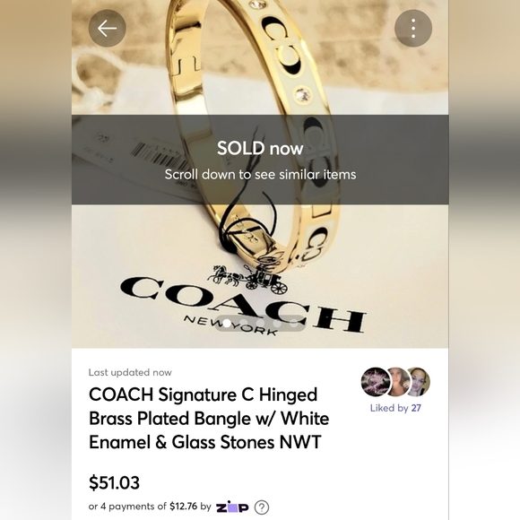 SOLD on Different SITE > COACH Signature C  Bangle w/ WH Enamel Glass Stones NWT - Picture 1 of 7